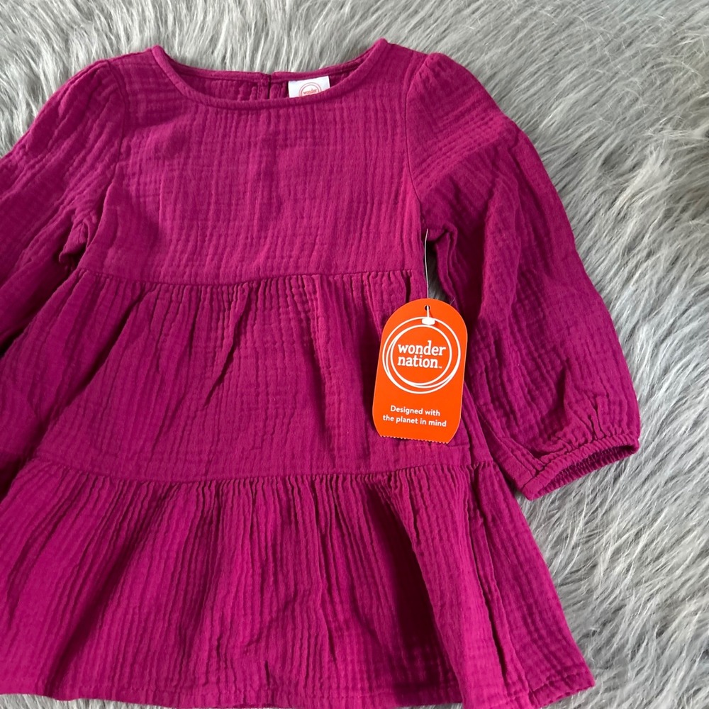 Wonder Nation Pink Woven Dress Baby Girls Size 12 Months NEW - Picture 3 of 6